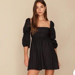 Reformation Black Puff Sleeve Mini Dress
